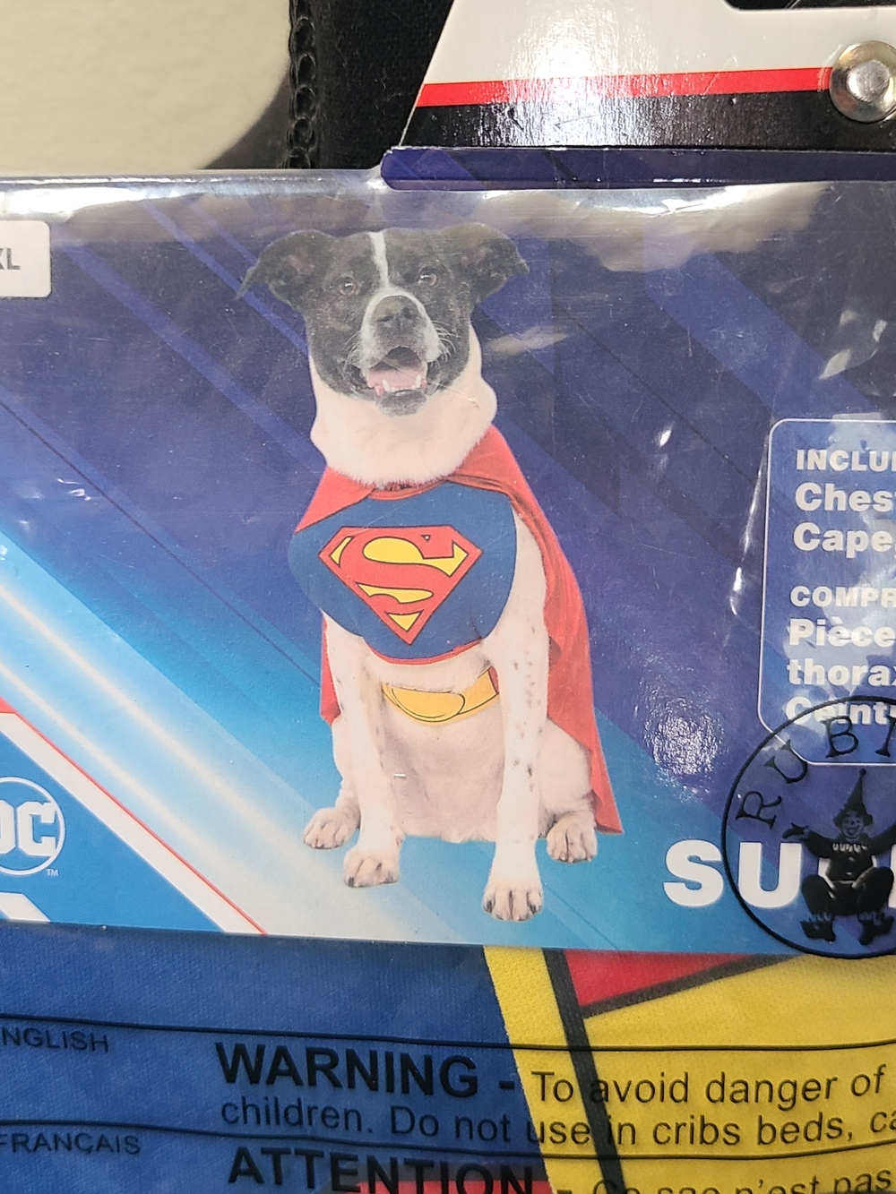 XL DC Superhero Dog Cape and Chest Piece in Red, Blue, Yellow - Picture 5 of 7